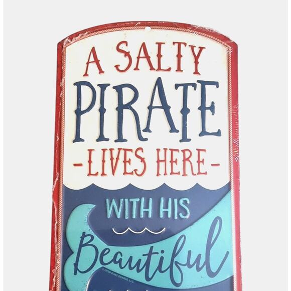 Salty Pirate Lives Here W/ His Beautiful Mermaid Metal Sign Beach Nautical Decor - Picture 2 of 5